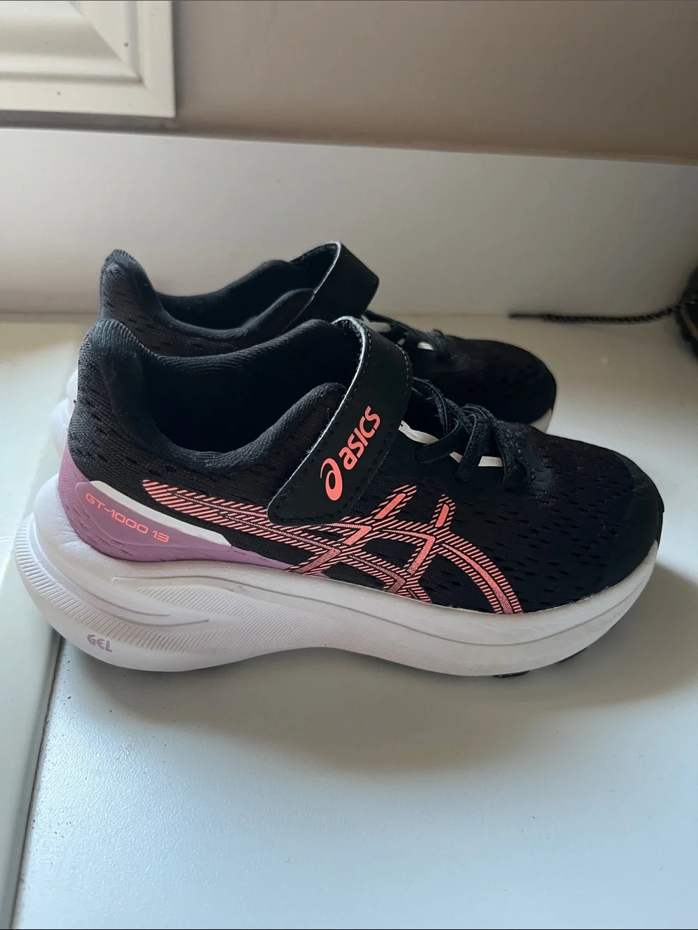 ASICS Kids Black & Pink Athletic Sneakers with Hook-and-Loop Strap
